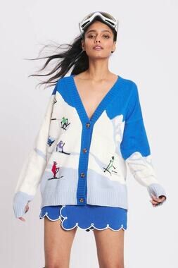 Rachel Antonoff Ski Slope Oversized Cardigan in Bluebird Day S